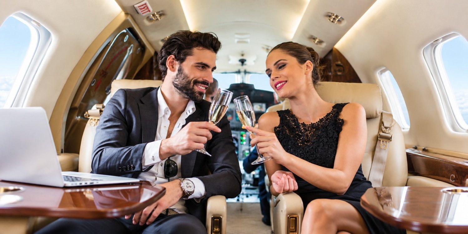 Champagne Toast Aboard a Luxury Jet