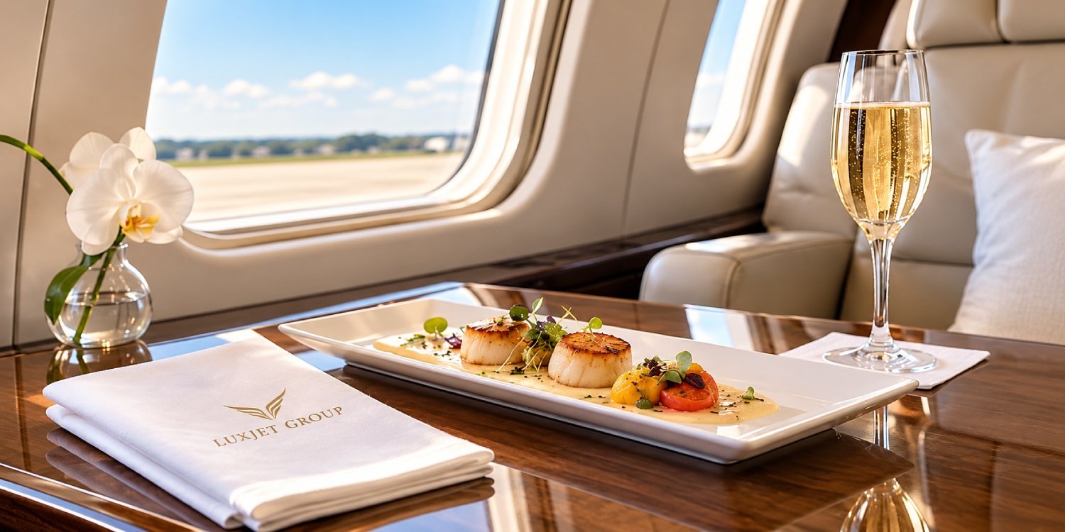 Luxury Jet Dining with Orchid and Champagne